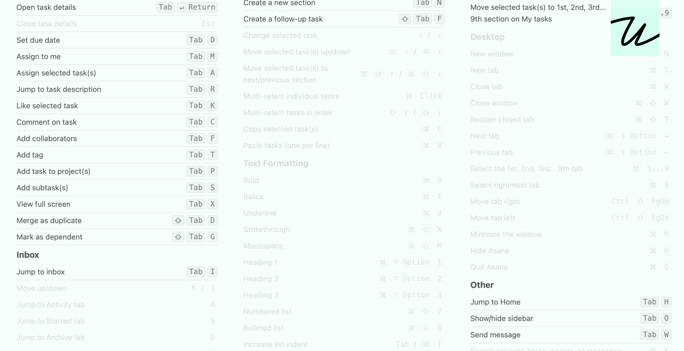 Asana’s fascinating Tab shortcuts