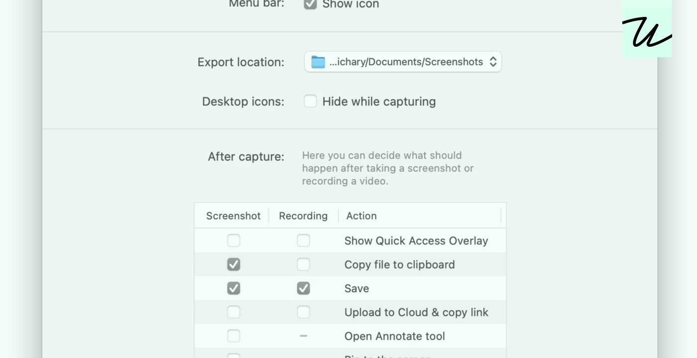 CleanShot’s onboarding via settings
