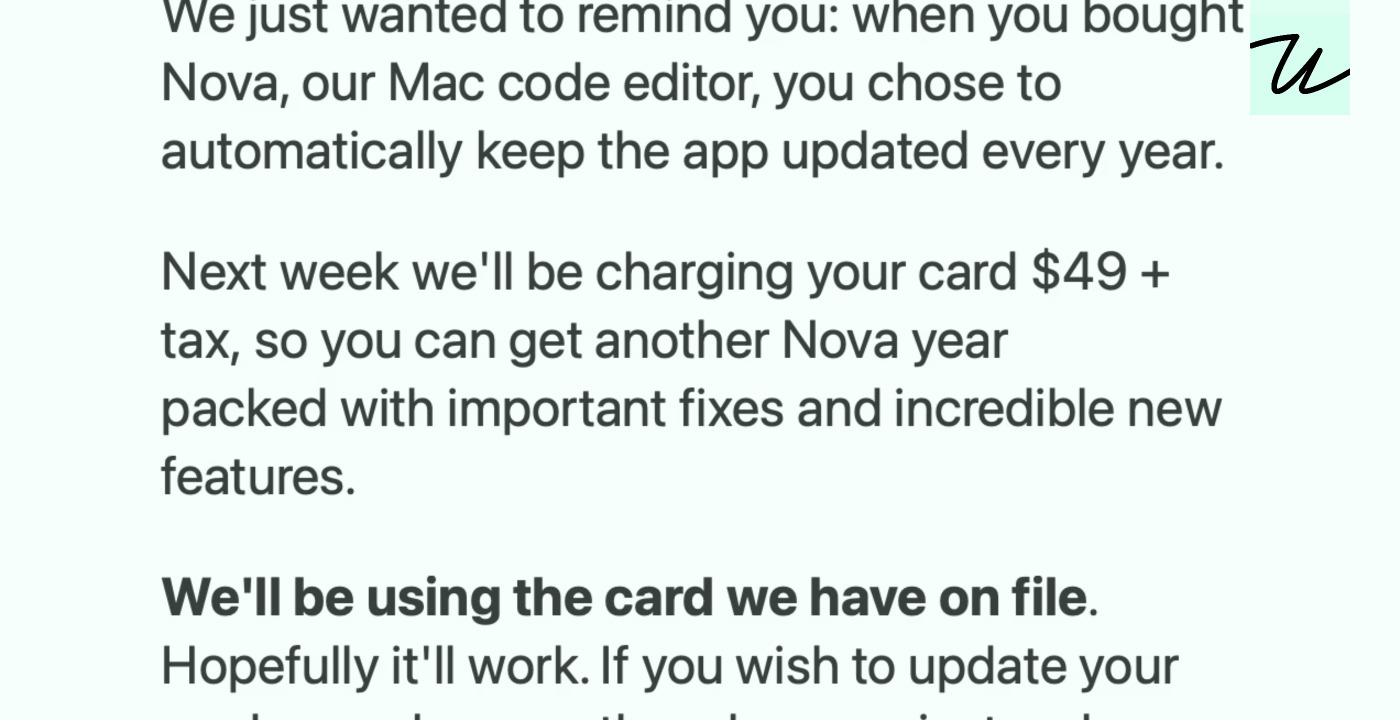 Good renewal comms from Panic