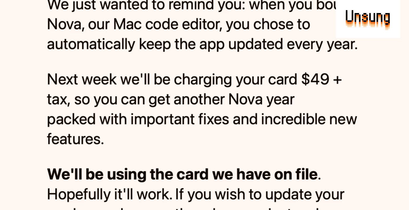 Good renewal comms from Panic